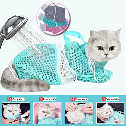 Pet Cat Bath Mesh Bag Multifunctional Adjustable Anti-Scratch Pull-Resistant Polyester Grooming Washing Bags Cat Supplies