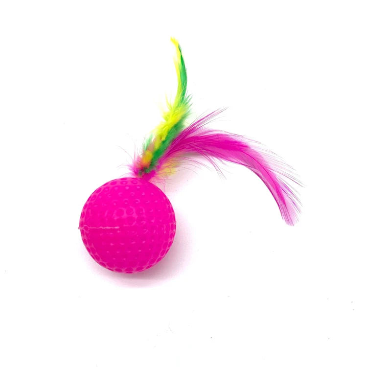 10pcs Mixed Funny Plastic Golf Ball with Feather Cat Toy Interactive Kitten Cat Teaser Ball Toy Pet Supplies