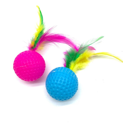 10pcs Mixed Funny Plastic Golf Ball with Feather Cat Toy Interactive Kitten Cat Teaser Ball Toy Pet Supplies