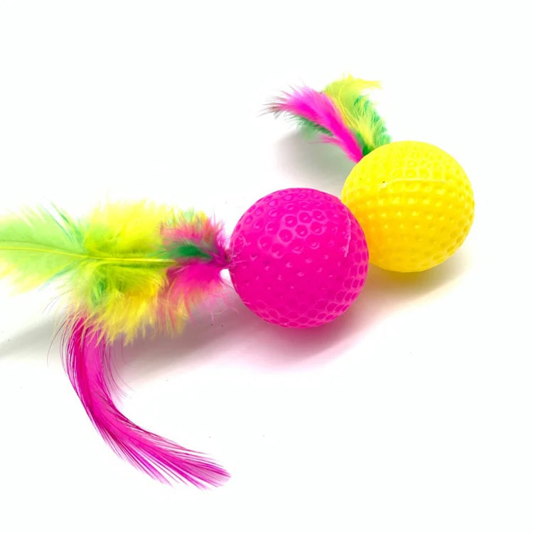 10pcs Mixed Funny Plastic Golf Ball with Feather Cat Toy Interactive Kitten Cat Teaser Ball Toy Pet Supplies