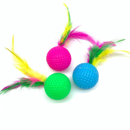 10pcs Mixed Funny Plastic Golf Ball with Feather Cat Toy Interactive Kitten Cat Teaser Ball Toy Pet Supplies