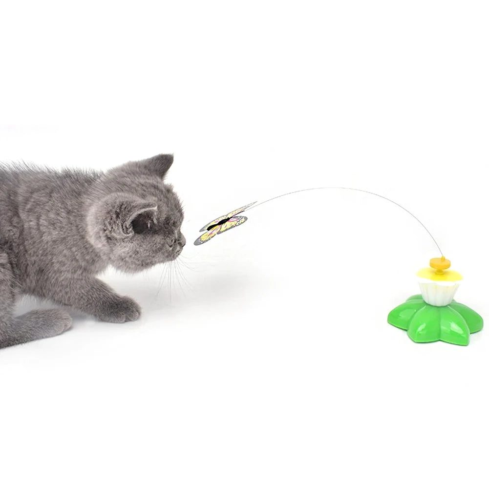 Automatic Rotating Electric Cat Toy Colorful Butterfly Bird Animal Shape Plastic Funny Kitten Pet Dog Interactive Training Toys