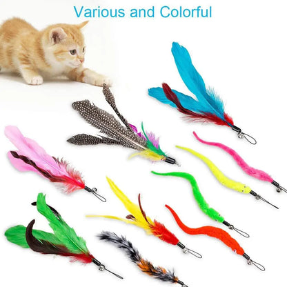 12Pcs Replacement Cat Feather Toy Set Cat Teaser Wand Toy for Kitten Cat Interactive Training Playing Stick Toy Cat Supplies