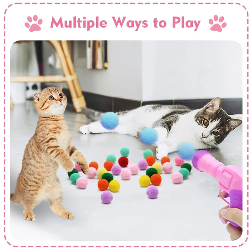 Cat Toy Interactive Fun Toy Gun Plush Ball Launches Quiet Bounce Ball To Tease The Cat Creative Mini Shooting Gun Pet Supplies