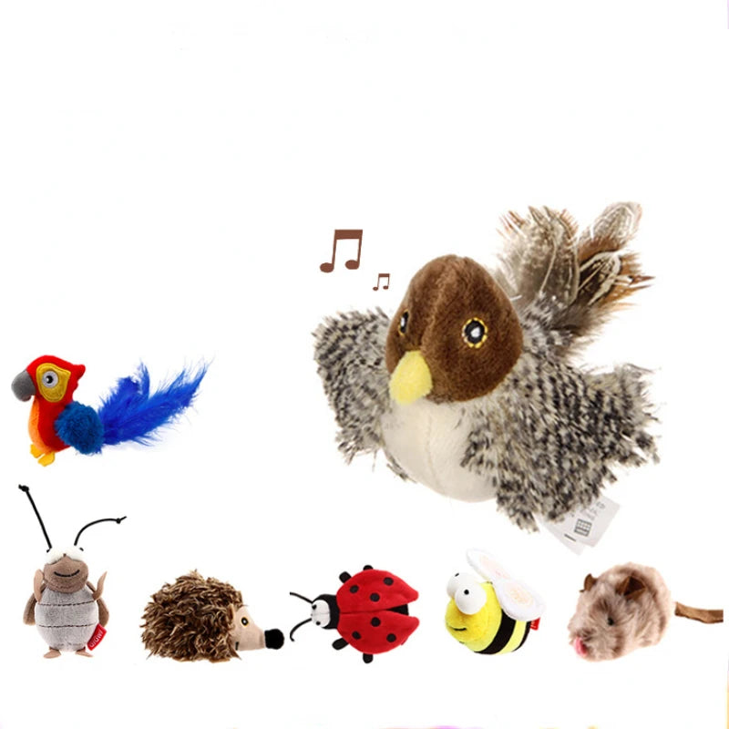 Hot Sell New Cat Toy Sparrow Shaped Funny Bird Simulation Sound Toy Pet Interactive Sounding Plush Doll Pet Supplies Accessories