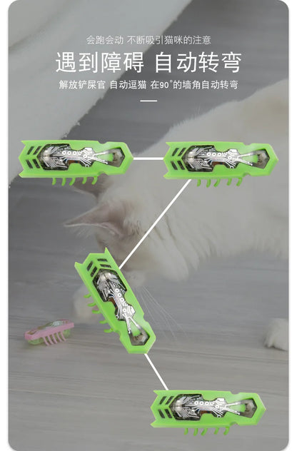 Pet Interactive Mini Electric Bug Cat Toy Kitten Escape Obstacle Automatic Flip Toy Battery Operated Vibration Beetle Supplies