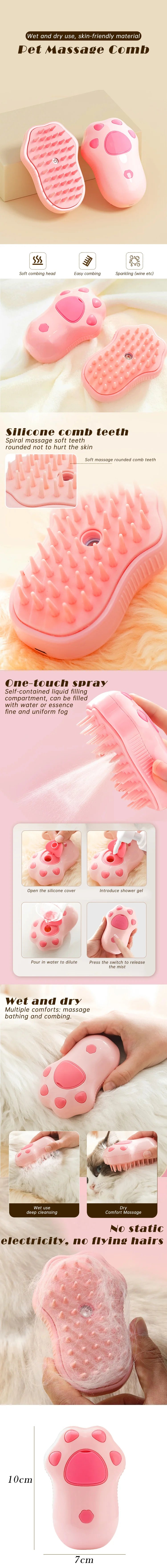 Cat Steam Brush Cleaning Steamy Spray Electric Spray Water Spray Comb 3 In 1 Hair Removal Grooming Supplies Pets Accessories