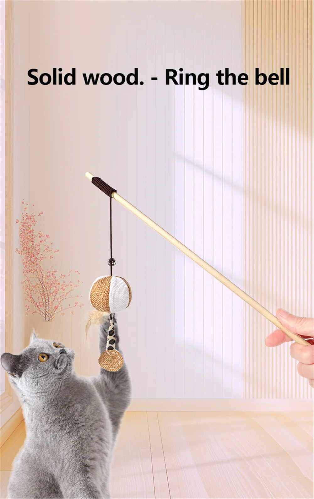 Cat Teasing Stick Feather Toys Handheld Interactive Cat Wand Kitten Playing Wood Rod Braid Rope Pet Cat Toys Rat With Bell