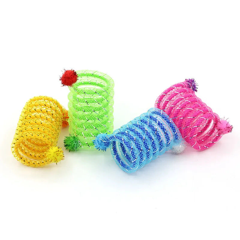 Cat Toys Colorful Spring Cats Stick Interactive Cat Toy Bite Resistant Elastic Wool Ball Spring Toys for Cats Tease Pet Supplies