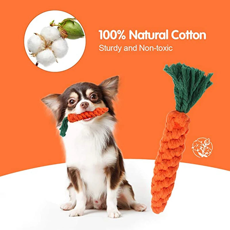 Cartoon Animal Dog Chew Toys Handmade Cotton Rope Carrot Shape for Small Large Doggy Braided Bite Resistant Molar Cleaning Toy