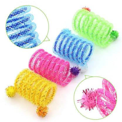 Cat Toys Colorful Spring Cats Stick Interactive Cat Toy Bite Resistant Elastic Wool Ball Spring Toys for Cats Tease Pet Supplies