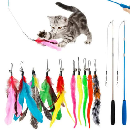 12Pcs Replacement Cat Feather Toy Set Cat Teaser Wand Toy for Kitten Cat Interactive Training Playing Stick Toy Cat Supplies