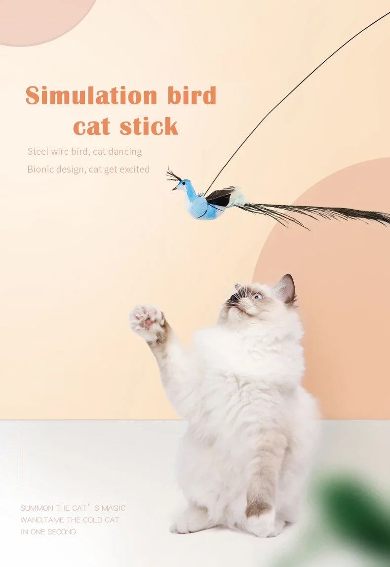 Simulation Bird Cat Toys Funny Interactive Peacock with Bell Cat Stick Toy for Kitten Playing Teaser Wand Toys Pet Cats Supplies