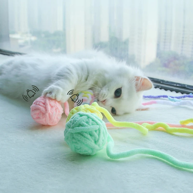 MADDEN Funny Cat Toys Colorful Yarn Balls with Bell Sounding Interactive Chewing Toy for Kitten Stuffed Toy Ball Cat Supplies