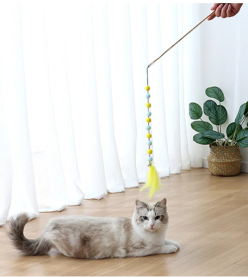 Feather Cat Toys Interactive for Cats Teasing Durable Kitten Playing Stick Cute Multicolour Plush Ball Pet Supplies Pet Products