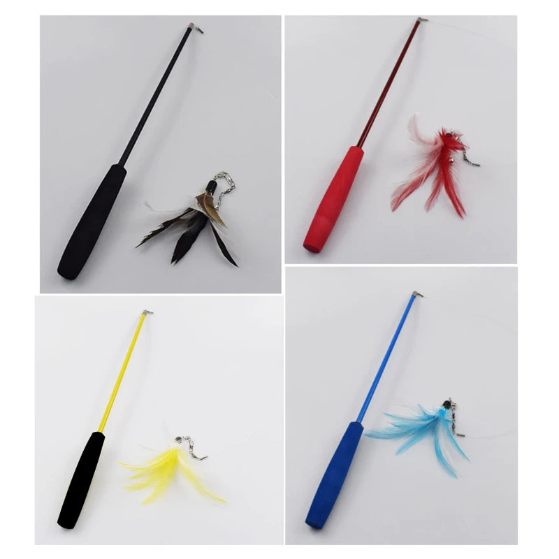 Cat Teaser Wands Three-section Telescopic Fishing Pole Wand Kitten Funny Catcher Teaser Stick Rod Interactive Stick Teaser Toys