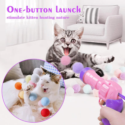 Cat Toy Interactive Fun Toy Gun Plush Ball Launches Quiet Bounce Ball To Tease The Cat Creative Mini Shooting Gun Pet Supplies