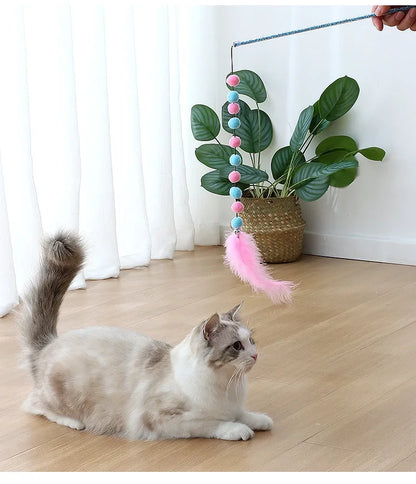 Feather Cat Toys Interactive for Cats Teasing Durable Kitten Playing Stick Cute Multicolour Plush Ball Pet Supplies Pet Products