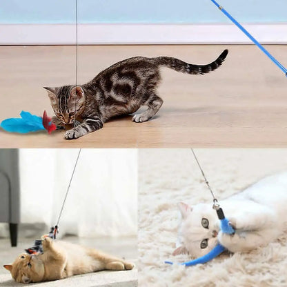 12Pcs Replacement Cat Feather Toy Set Cat Teaser Wand Toy for Kitten Cat Interactive Training Playing Stick Toy Cat Supplies