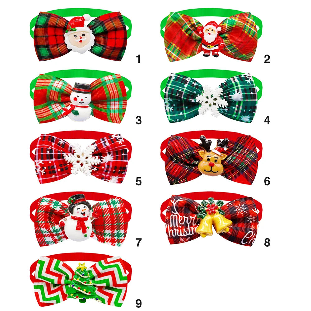 10PCS Christmas Pets Dogs Cat Bowties Adjustable Dog Collar Red Green Decorate Doggy Xmas Supplies for Small Dog Accessories