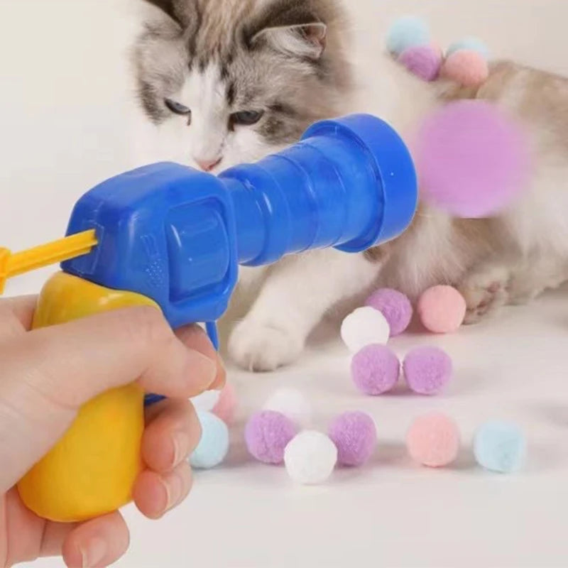 Cat Toy Interactive Fun Toy Gun Plush Ball Launches Quiet Bounce Ball To Tease The Cat Creative Mini Shooting Gun Pet Supplies