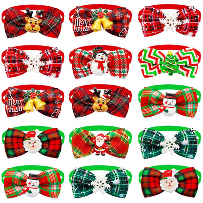 10PCS Christmas Pets Dogs Cat Bowties Adjustable Dog Collar Red Green Decorate Doggy Xmas Supplies for Small Dog Accessories