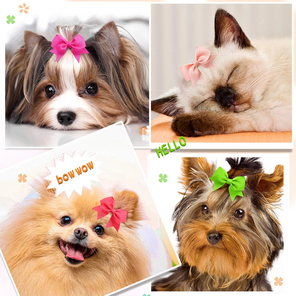 20PCS Handmake Dog Hair Clips Cute Bow Hairpin for Small Dogs Puppy Cat Hairpins Dog Grooming Accessoires Pet Supplies