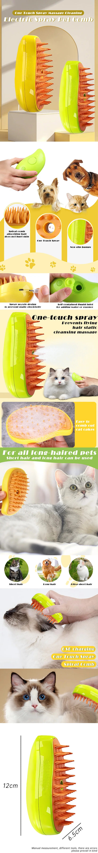 Cat Steam Brush Cleaning Steamy Spray Electric Spray Water Spray Comb 3 In 1 Hair Removal Grooming Supplies Pets Accessories