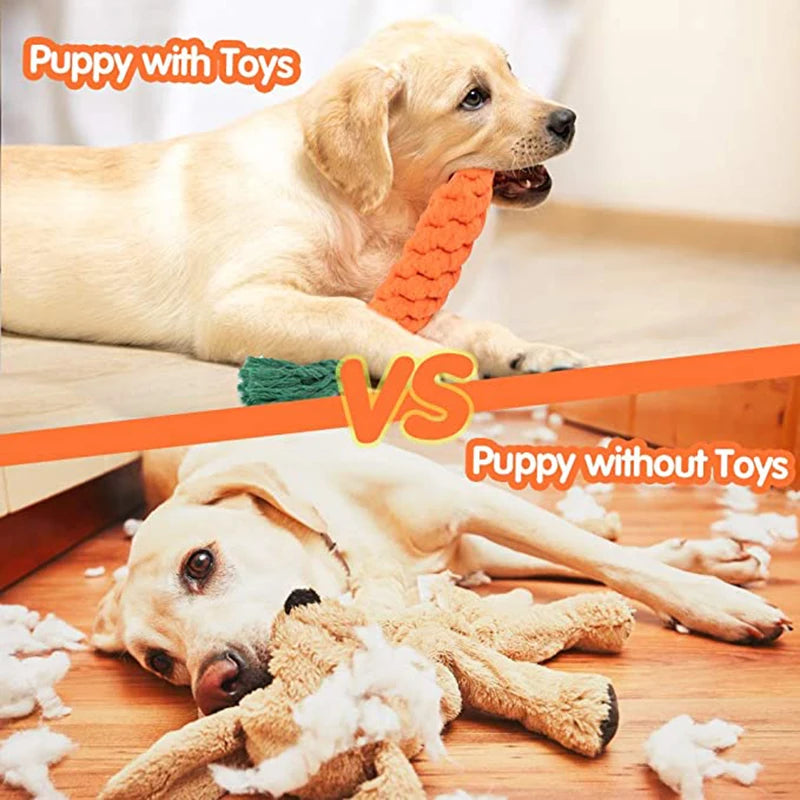 Cartoon Animal Dog Chew Toys Handmade Cotton Rope Carrot Shape for Small Large Doggy Braided Bite Resistant Molar Cleaning Toy