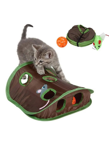 Cute Pet Cat Interactive Hide Seek Game 9 Holes Tunnel Mouse Hunt Intelligence Toy Pet Hidden Hole Kitten Foldable Toys