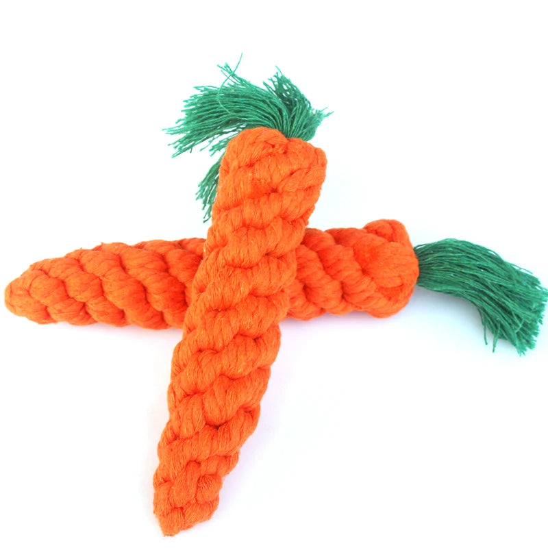 Cartoon Animal Dog Chew Toys Handmade Cotton Rope Carrot Shape for Small Large Doggy Braided Bite Resistant Molar Cleaning Toy