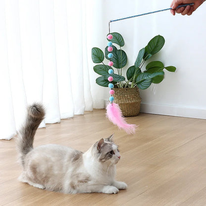 Feather Cat Toys Interactive for Cats Teasing Durable Kitten Playing Stick Cute Multicolour Plush Ball Pet Supplies Pet Products