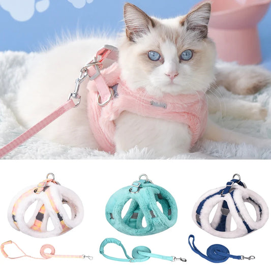 Luxury Upgrade Cat Puppy Harness and Leash Sets Winter Warm Pet Reflective Harnesses Vest for Cats Kitten Small Dogs Yorkshire