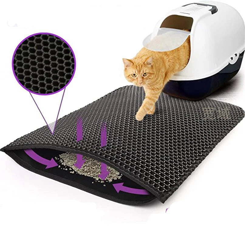 Double-layer washable cat toilet mat cat litter box mat cat cleaning supplies foldable cat litter collection mat