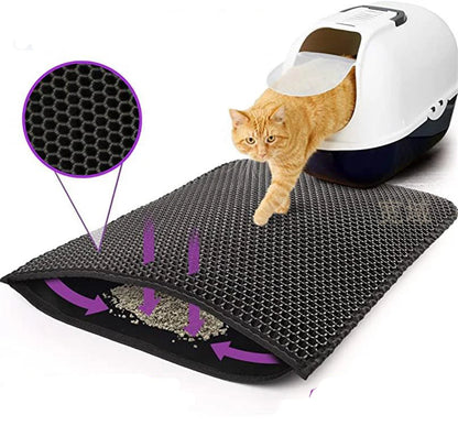 Double-layer washable cat toilet mat cat litter box mat cat cleaning supplies foldable cat litter collection mat