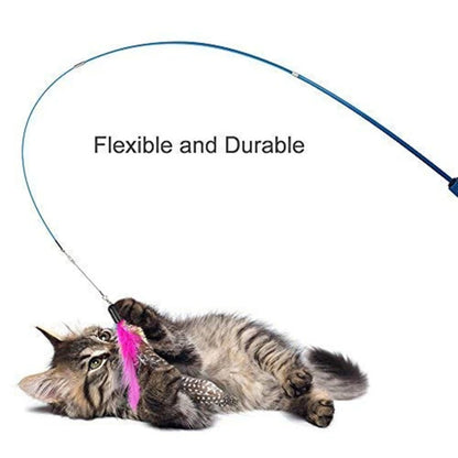 Cat Teaser Wands Three-section Telescopic Fishing Pole Wand Kitten Funny Catcher Teaser Stick Rod Interactive Stick Teaser Toys