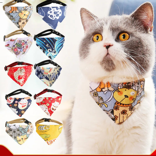 New Fashion Cartoon Cat Bandana Bow Tie Kitten Dog Scarf Adjustable Pet Cat Collar Handmade Trigon Pet Supplies Cat Accessories