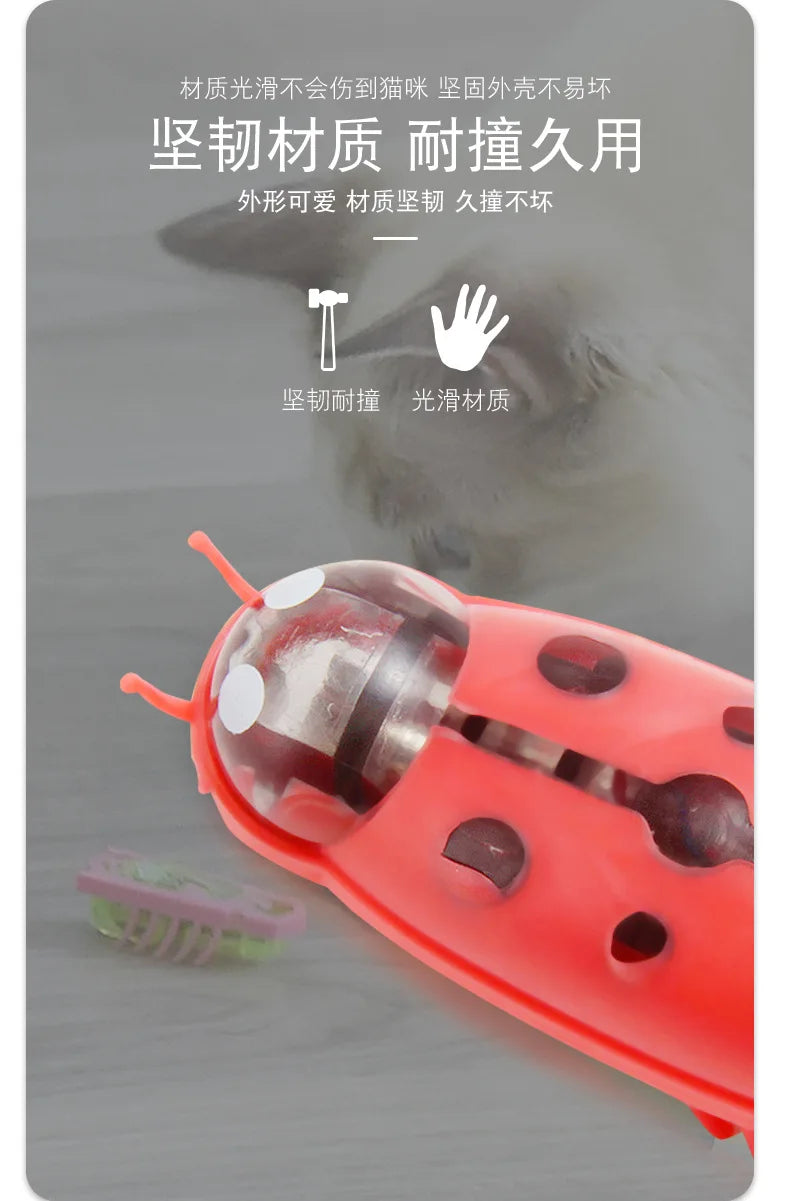 Pet Interactive Mini Electric Bug Cat Toy Kitten Escape Obstacle Automatic Flip Toy Battery Operated Vibration Beetle Supplies