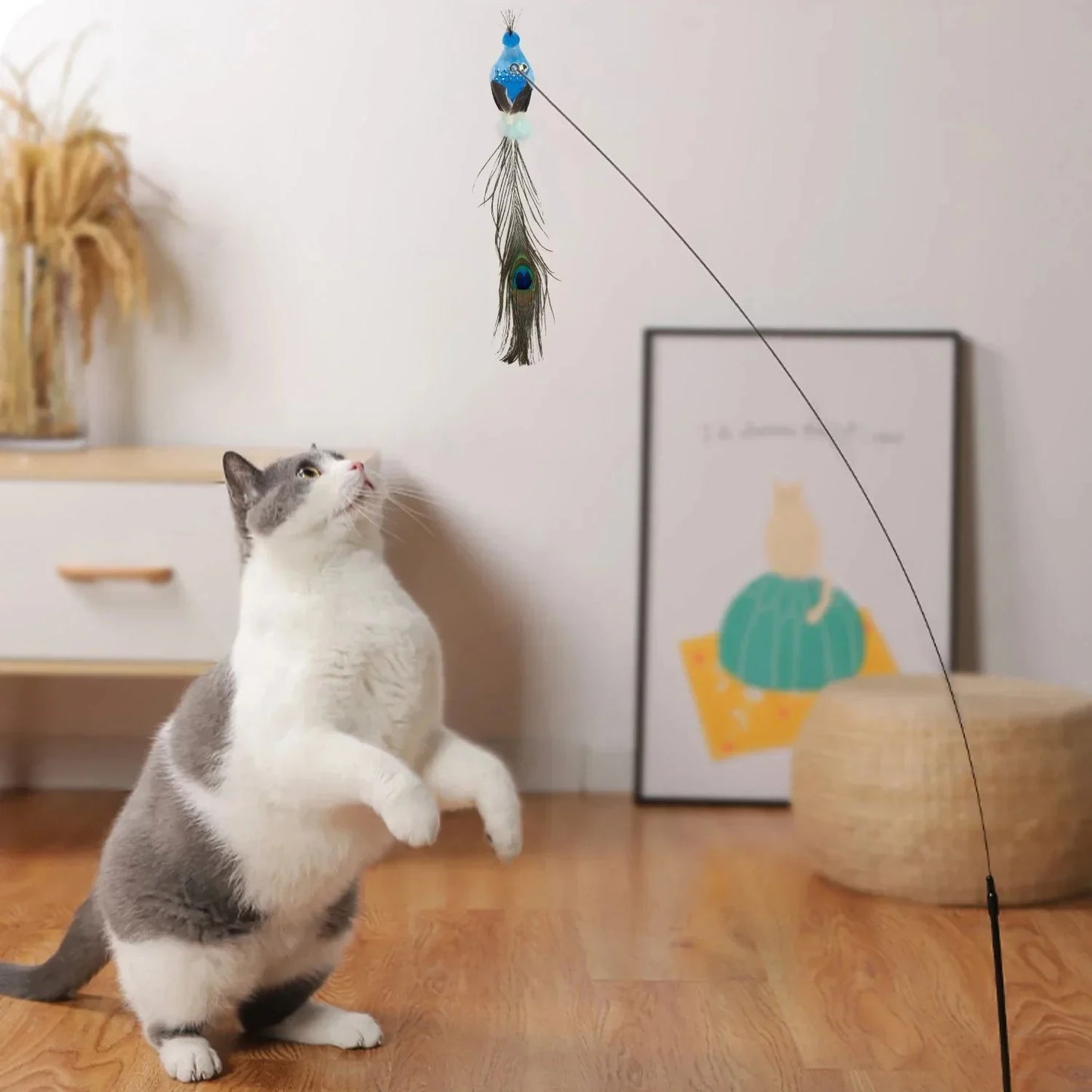 Simulation Bird Cat Toys Funny Interactive Peacock with Bell Cat Stick Toy for Kitten Playing Teaser Wand Toys Pet Cats Supplies