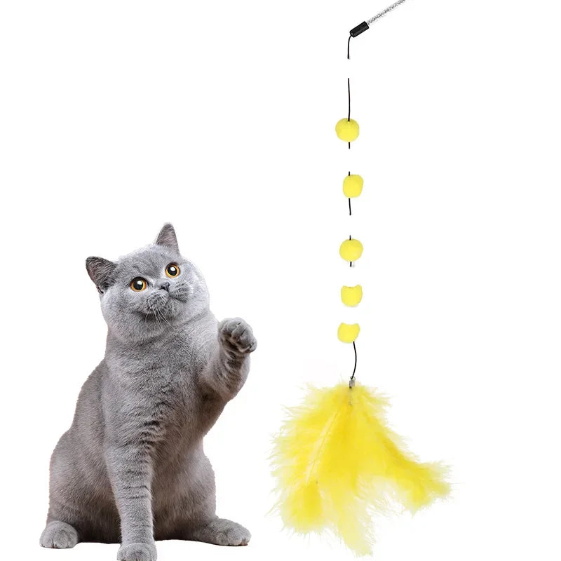 Feather Cat Toys Interactive for Cats Teasing Durable Kitten Playing Stick Cute Multicolour Plush Ball Pet Supplies Pet Products