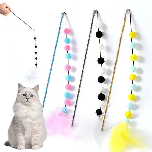 Feather Cat Toys Interactive for Cats Teasing Durable Kitten Playing Stick Cute Multicolour Plush Ball Pet Supplies Pet Products