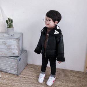 (image for) Children's fleece leather jacket autumn and winter 2021 new Korean style baby thickened large lapel boys' leather jacket trendy